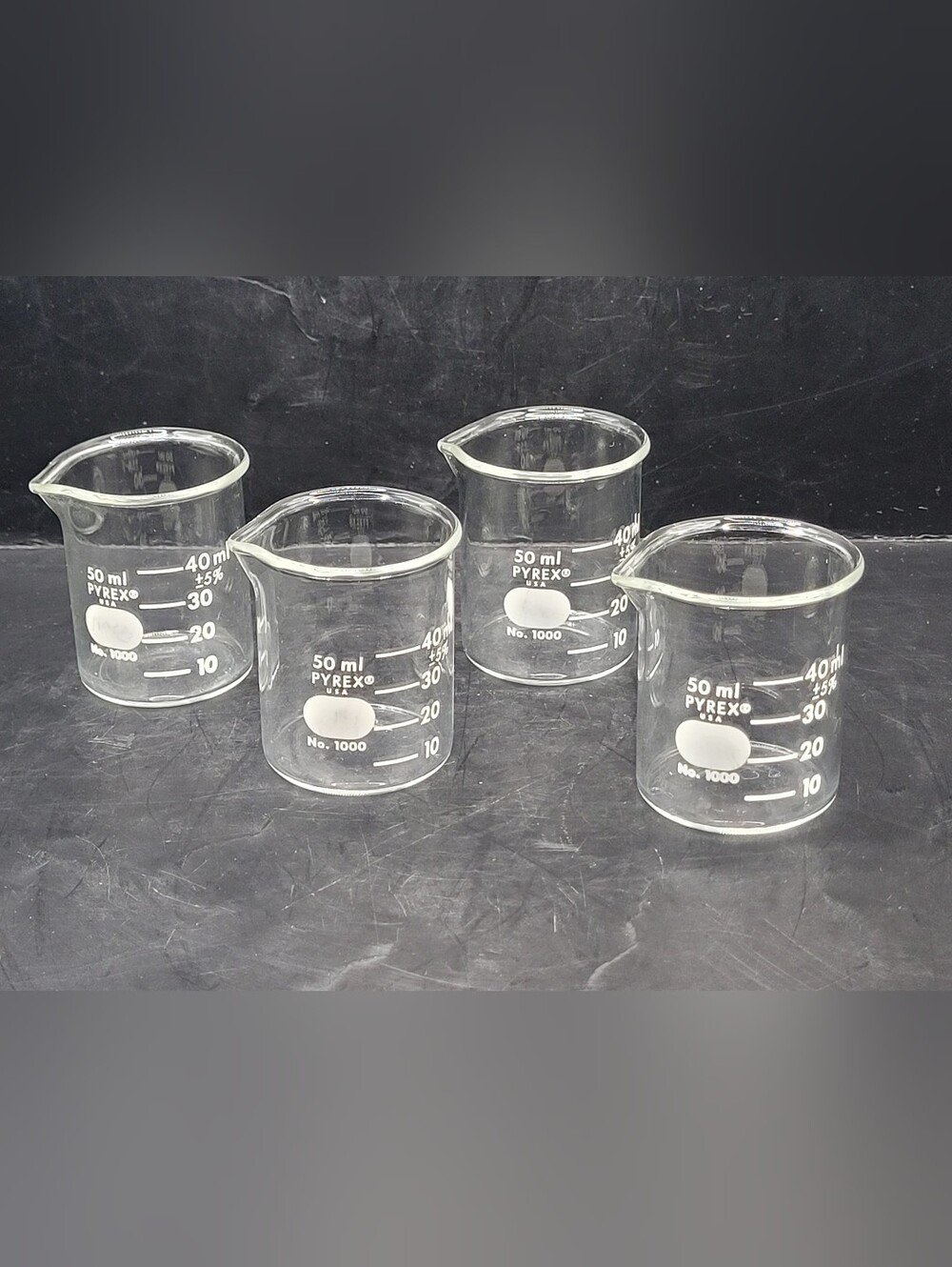 Vintage Pyrex USA 50ml Glass Laboratory Beakers No 1000 Set of 4 Science READ